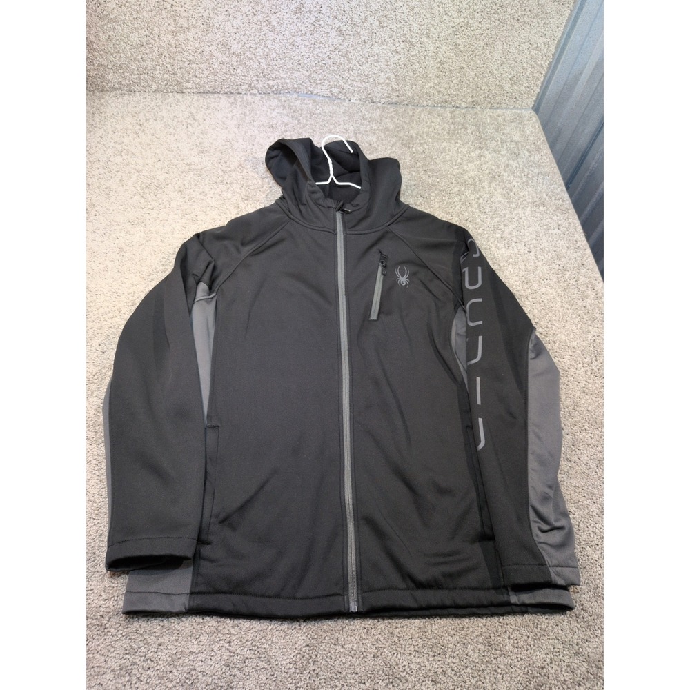 Spyder Mens Full Zip Hooded Fleece Jacket Black Grey Large SPF22M203-001